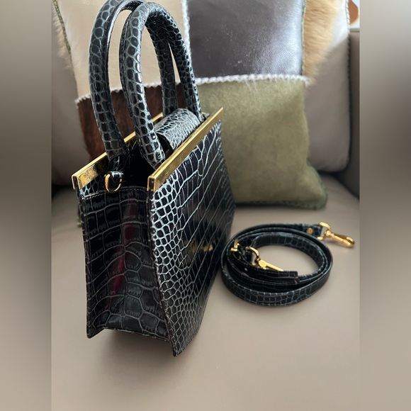 Rula Galayini “Elsa” Crocodile-Embossed Handbag – Black - Picture 4 of 10